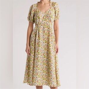 THE GREAT. Multicolor Floral Midi Dress